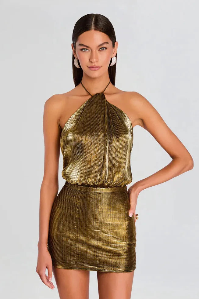 retrofete Lavinia Dress in Metallic Gold - size M retrofete Lavinia Dress in Metallic Gold - size M