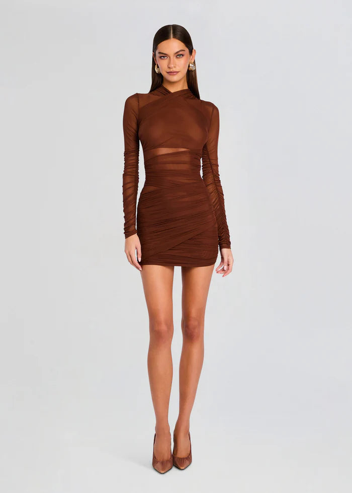 MOXEY RUCHED MESH MINI DRESS