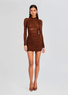 MOXEY RUCHED MESH MINI DRESS
