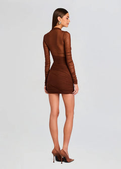 MOXEY RUCHED MESH MINI DRESS
