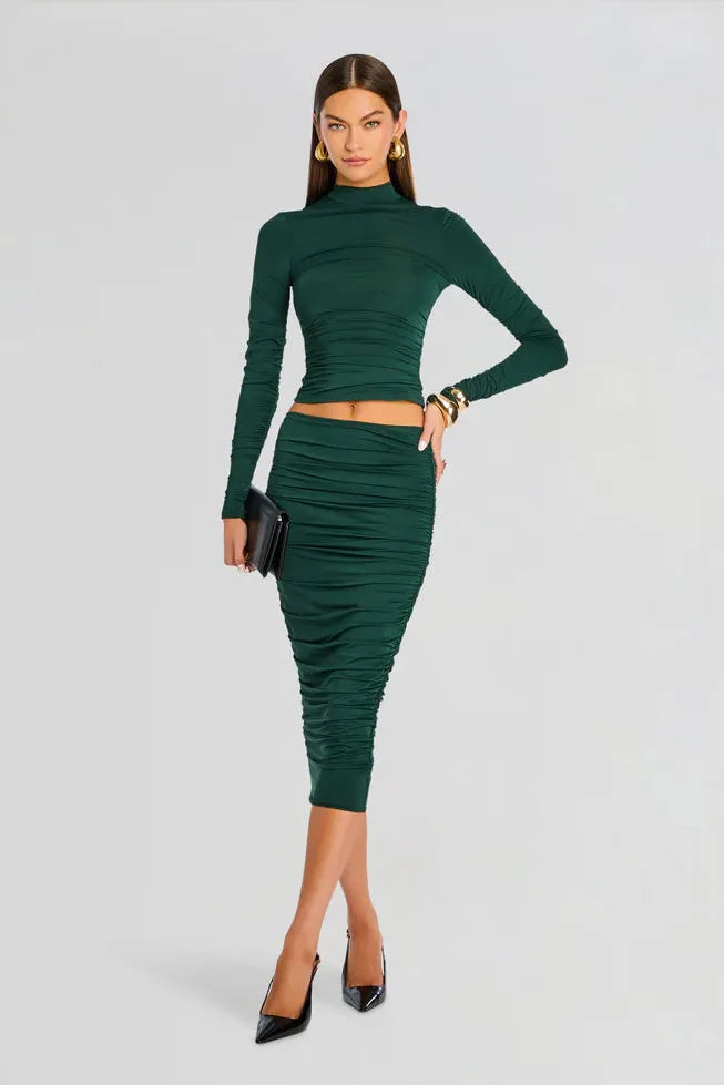 DARCY MID RISE RUCHED MIDI SKIRT