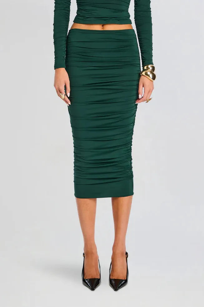 DARCY MID RISE RUCHED MIDI SKIRT