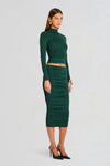 DARCY MID RISE RUCHED MIDI SKIRT