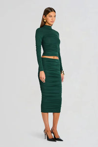 DARCY MID RISE RUCHED MIDI SKIRT