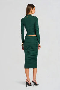 DARCY MID RISE RUCHED MIDI SKIRT