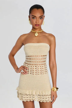 VALI METALLIC CROCHET PEARL DRESS