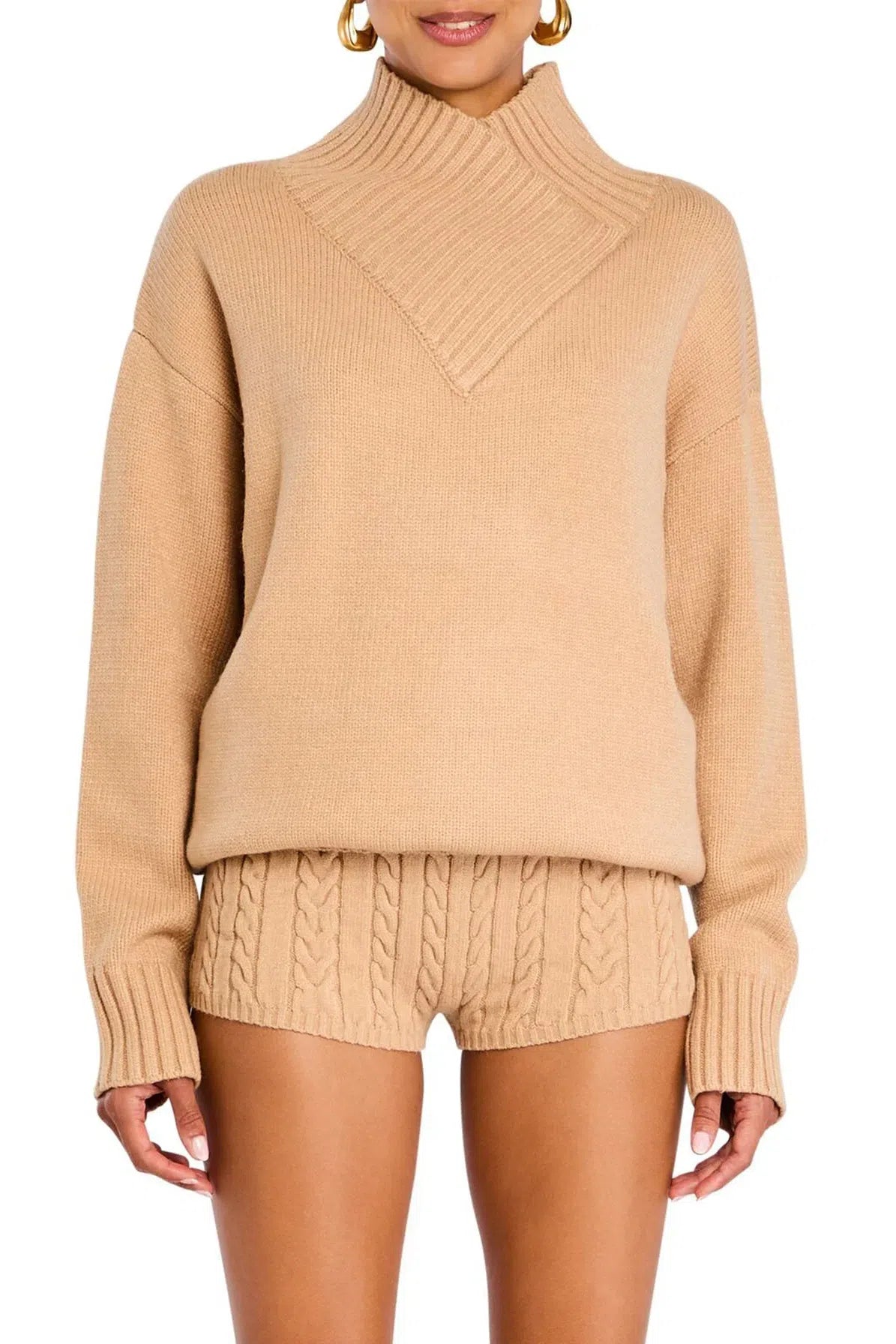 SEROYA DESSA CHUNKY KNIT SWEATER DRESS IN TAN