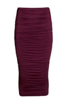 SEROYA DARCY MID RISE RUCHED MIDI SKIRT IN MERLOT