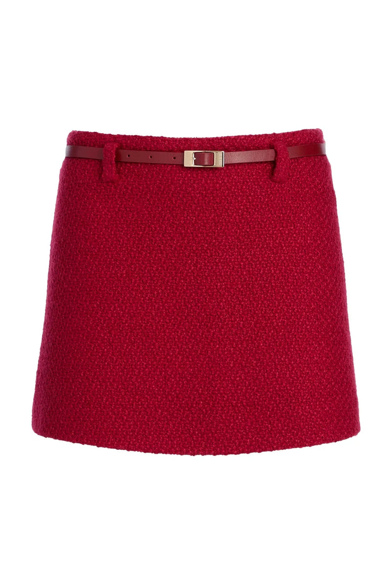 SEROYA KARLA BOUCLE MINI SKIRT IN RUBY RED