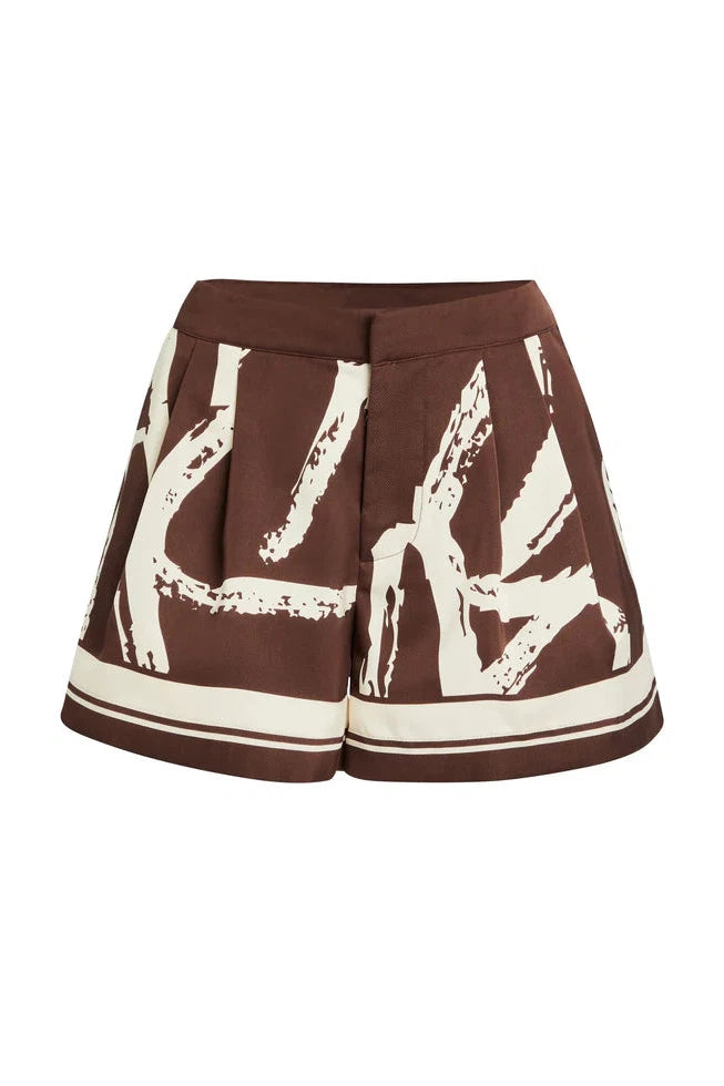 SER.O.YA CRUISE SATIN PLEATED SHORT IN COCONUT SCRIPT