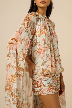 RUCHED CAPE EZRA MINI DRESS