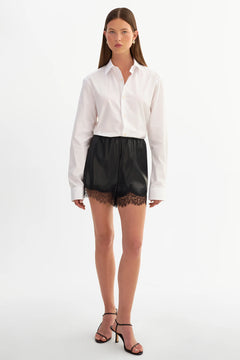 FARAH LACE TRIM FAUX LEATHER SHORTS