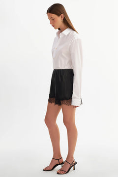 FARAH LACE TRIM FAUX LEATHER SHORTS