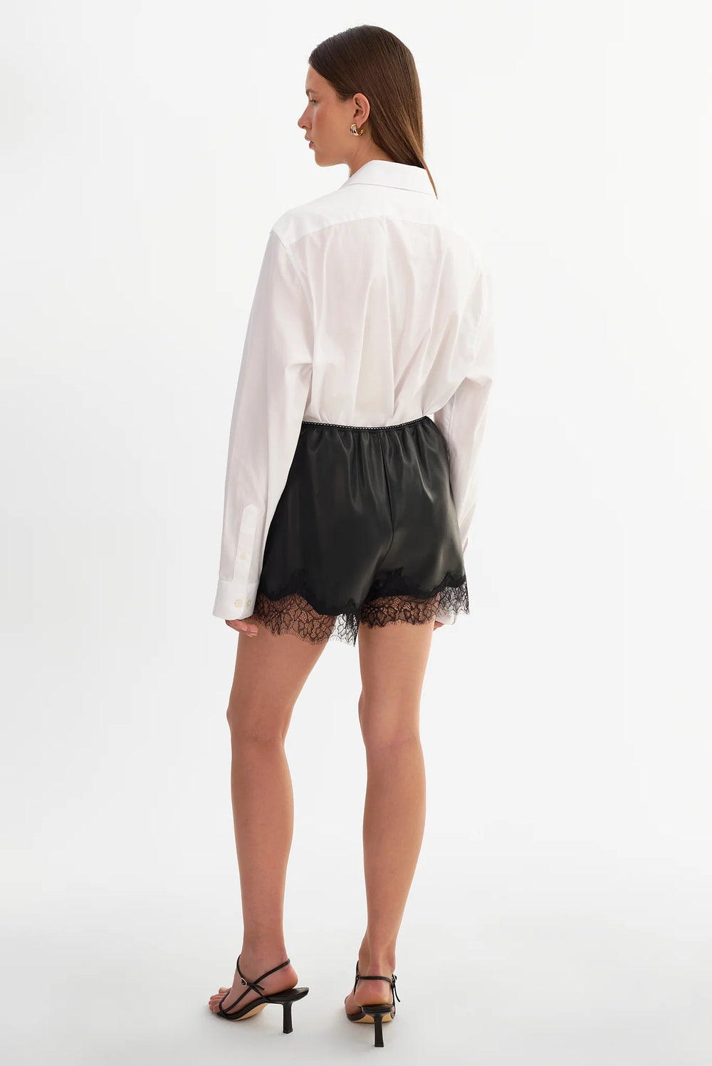 FARAH LACE TRIM FAUX LEATHER SHORTS