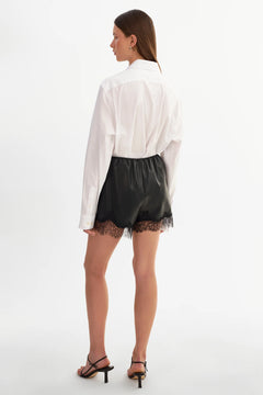 FARAH LACE TRIM FAUX LEATHER SHORTS