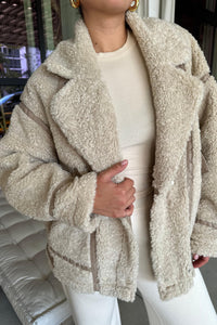 LA MARQUE BADU OVERSIZED FAUX SHEARLING JACKET IN BEIGE