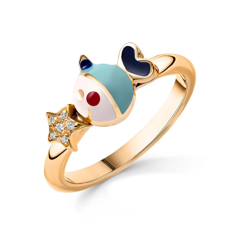 AARON BASHA 18K YELLOW GOLD FISH RING WITH STAR