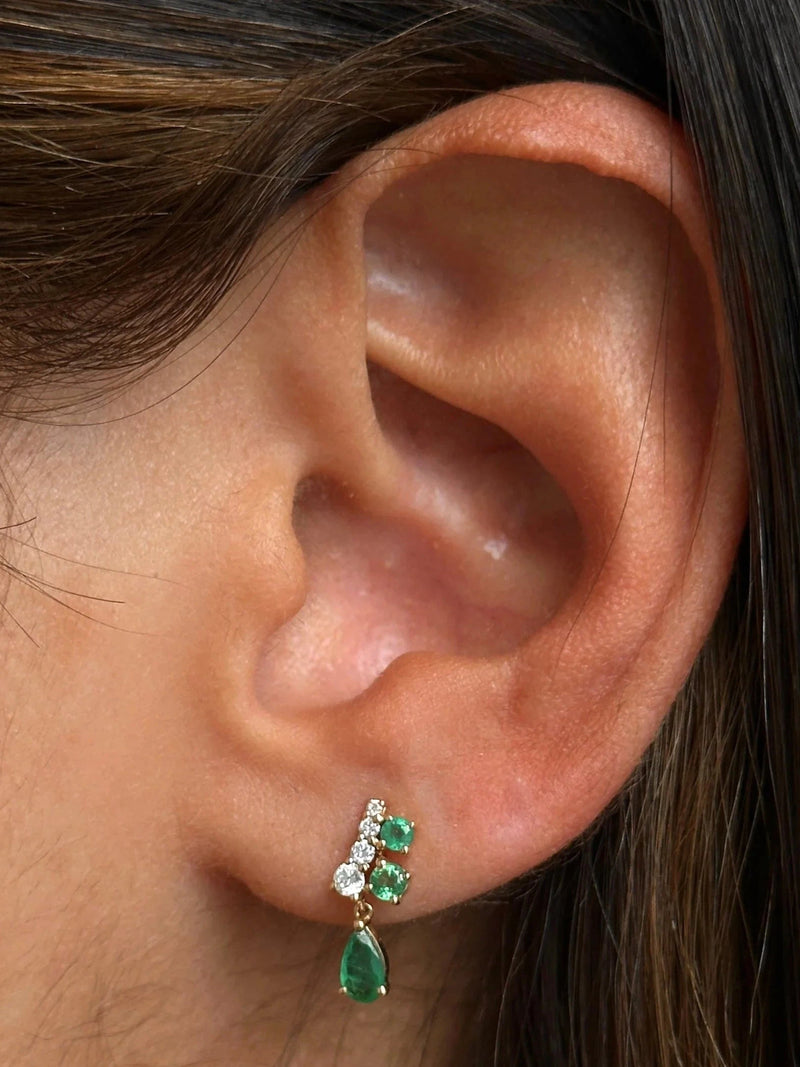 MONISHA MELWANI GOLD EMERALD PEAR AND DIAMOND BAR EARRING