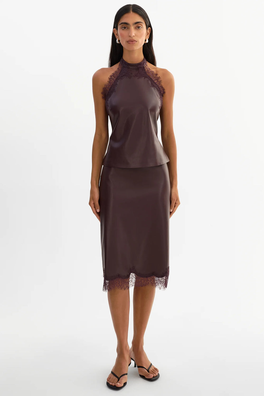 GINNY LACE TRIM FAUX LEATHER TOP