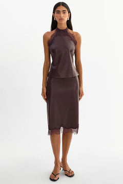 GINNY LACE TRIM FAUX LEATHER TOP