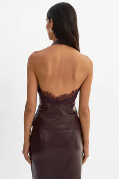 GINNY LACE TRIM FAUX LEATHER TOP