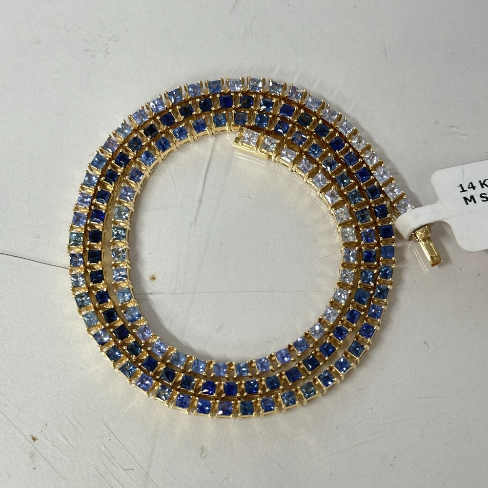 GOLD BLUE SAPPHIRE OMBRE TENNIS NECKLACE