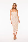 HARLETTE BEADED SHELL MIDI DRESS
