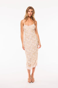 HARLETTE BEADED SHELL MIDI DRESS