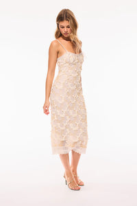 HARLETTE BEADED SHELL MIDI DRESS