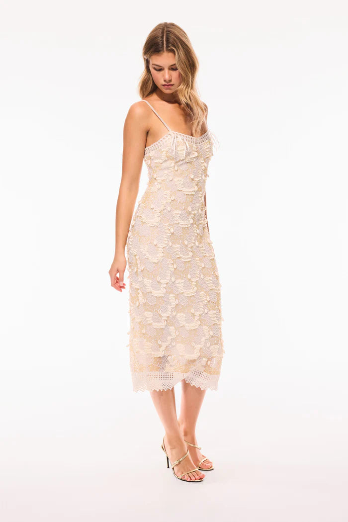 HARLETTE BEADED SHELL MIDI DRESS