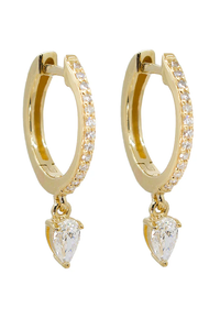 MONISHA MELWANI GOLD DIAMOND DROP PEARL HOOP EARRING