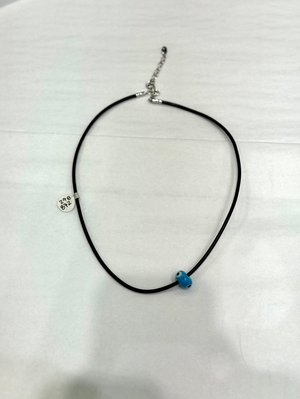 BROWN LEATHER CORD SILVER CLASP WITH CERAMIC EYE
