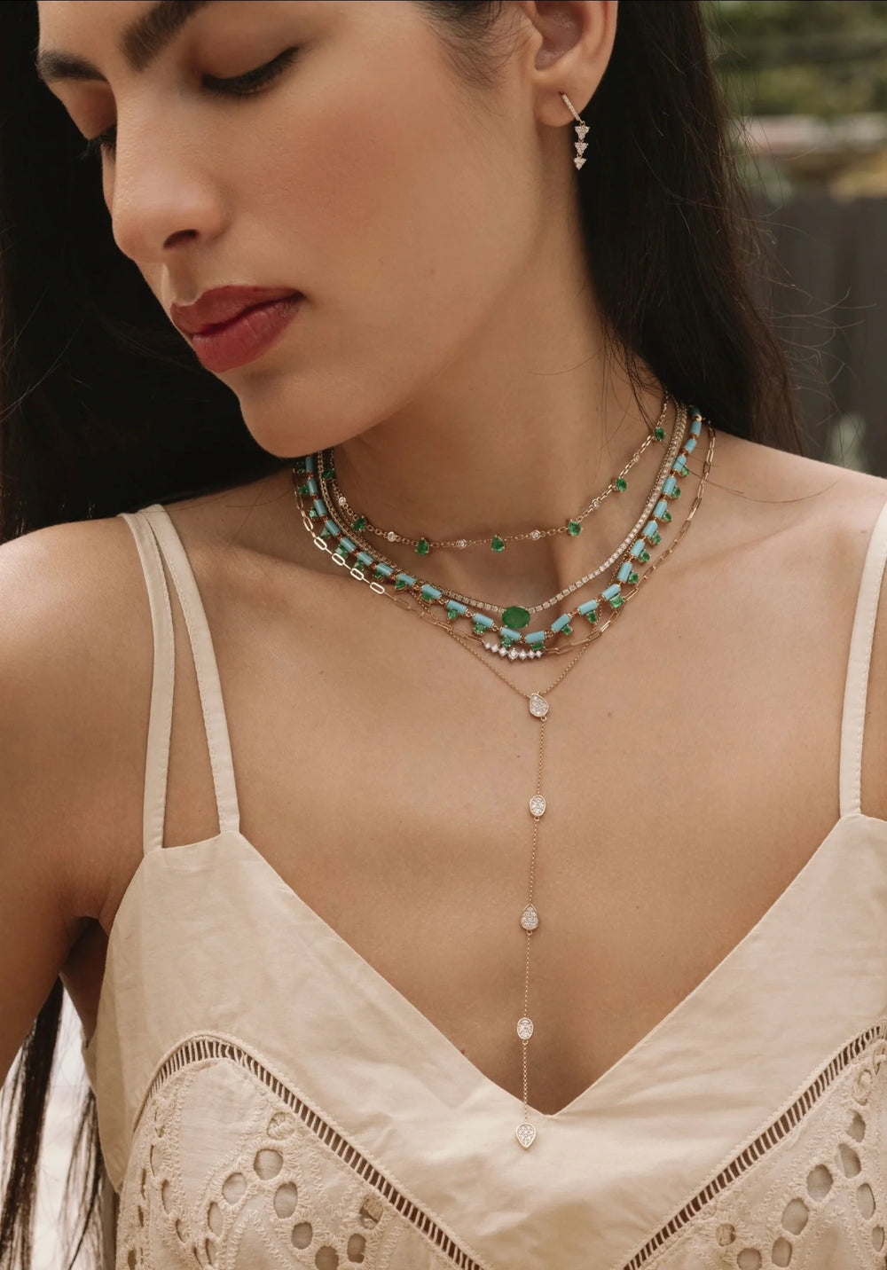 PEAR AND OVAL PEAR SHAPED DIAMOND LARIAT NECKLACE