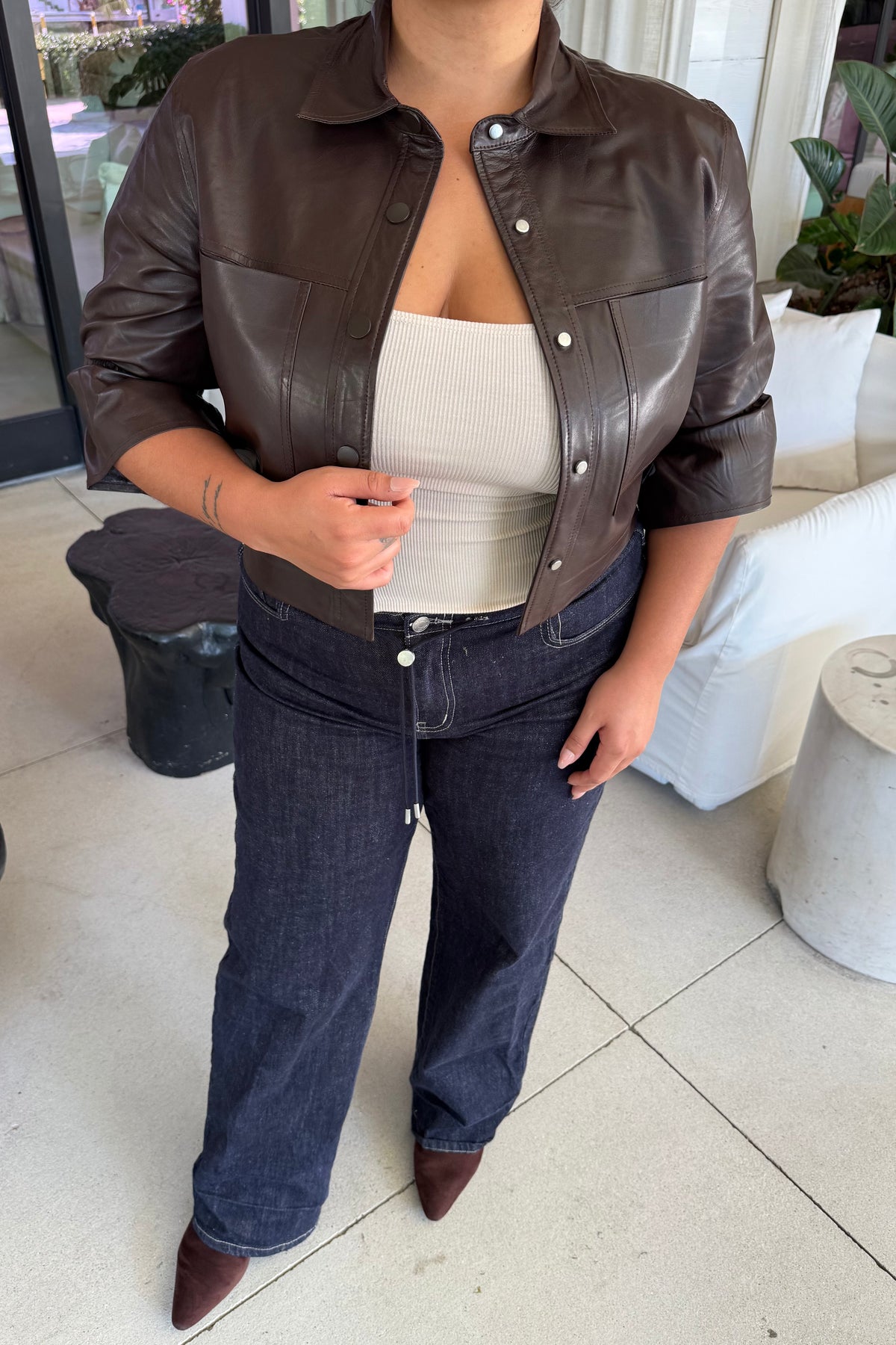 CAROLINA LEATHER RUFFLE SLEEVE JACKET