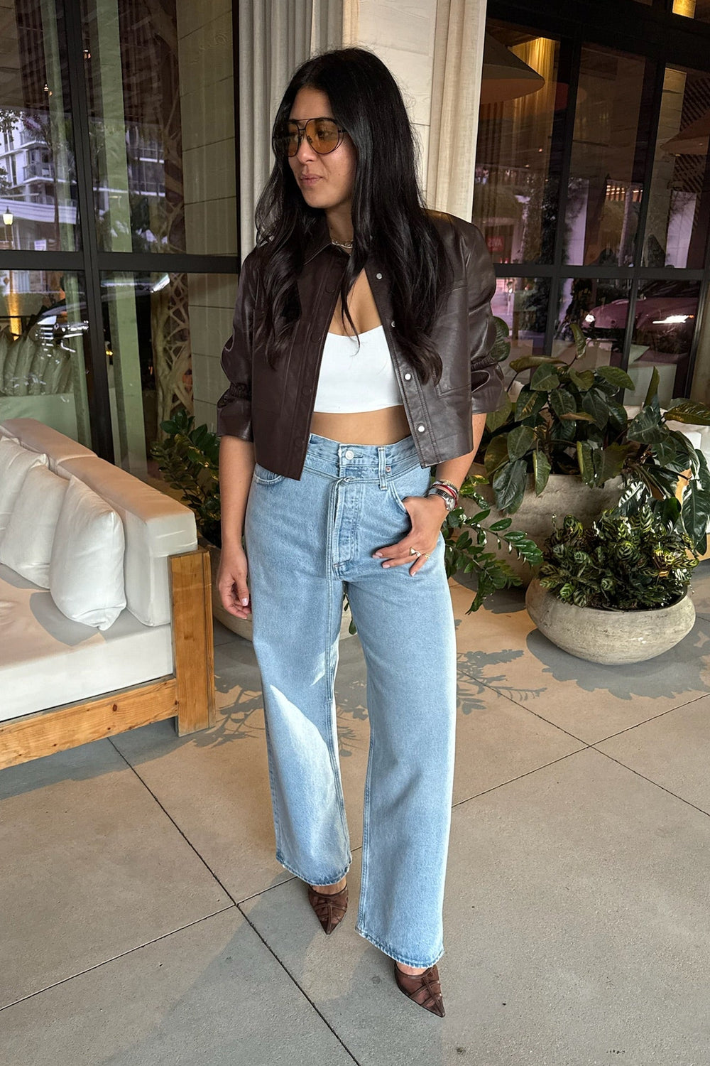 CAROLINA LEATHER RUFFLE SLEEVE JACKET