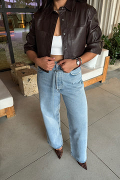 CAROLINA LEATHER RUFFLE SLEEVE JACKET