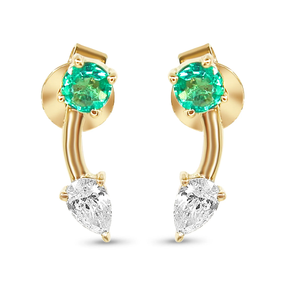 EMERALD AND PEAR DIAMOND CURVE EARRING - SINGLE