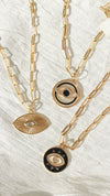 MONISHA MELWANI GOLD MOTHER OF PEARL ONYX EVIL EYE PENDANT