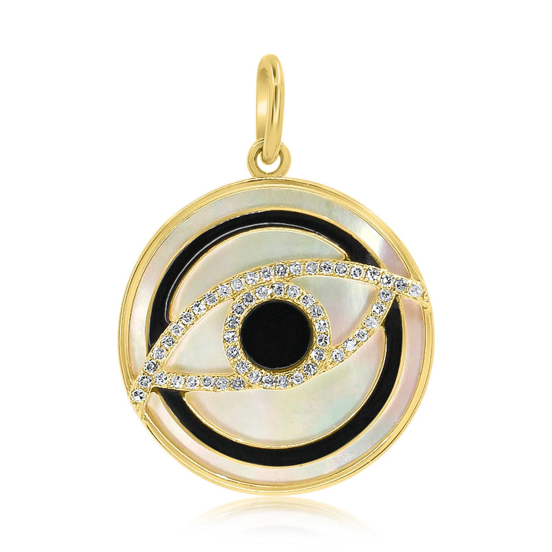 MONISHA MELWANI GOLD MOTHER OF PEARL ONYX EVIL EYE PENDANT