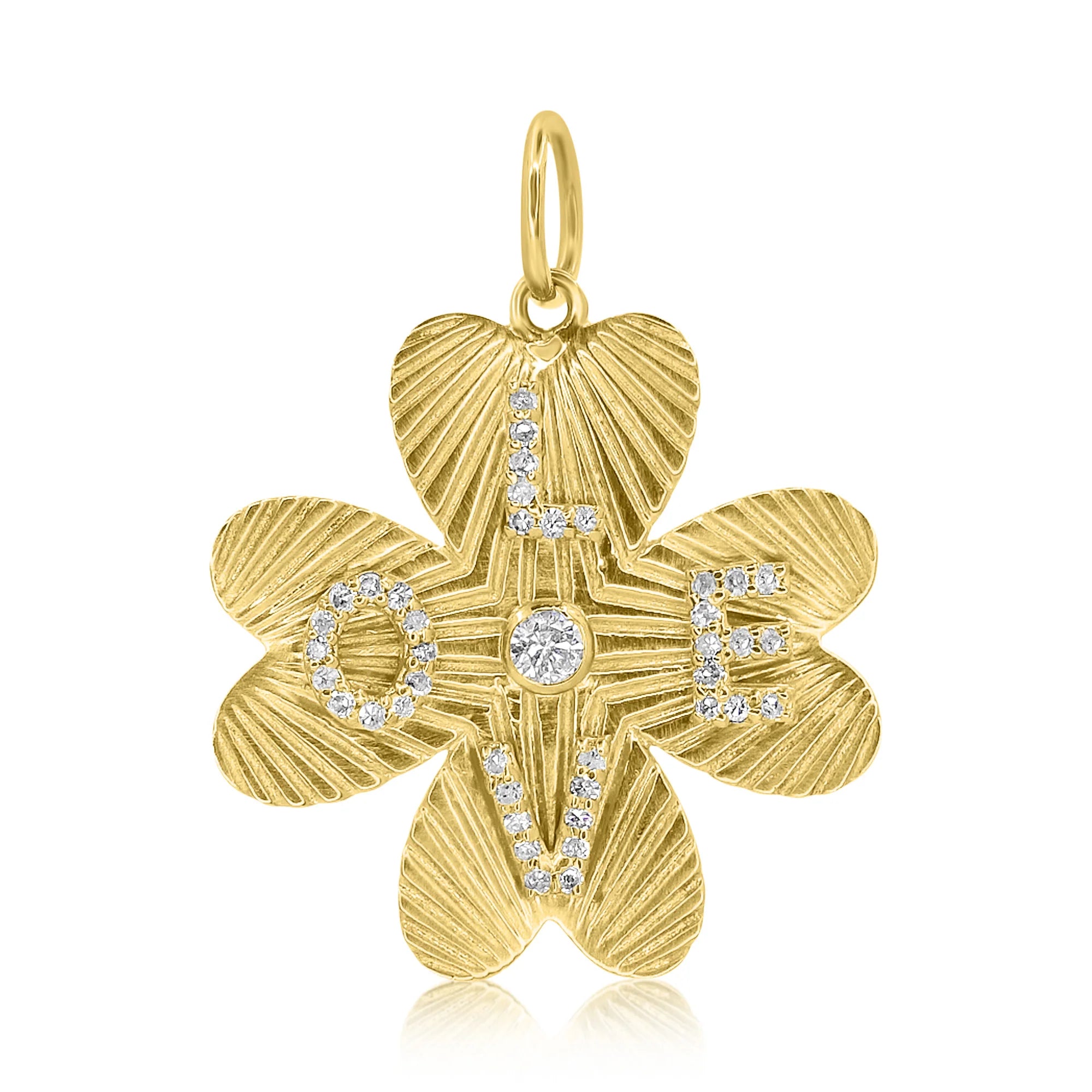 MONISHA MELWANI GOLD DIAMOND FOUR LEAF CLOVER LOVE PENDANT