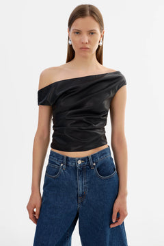 INES FAUX LEATHER TOP