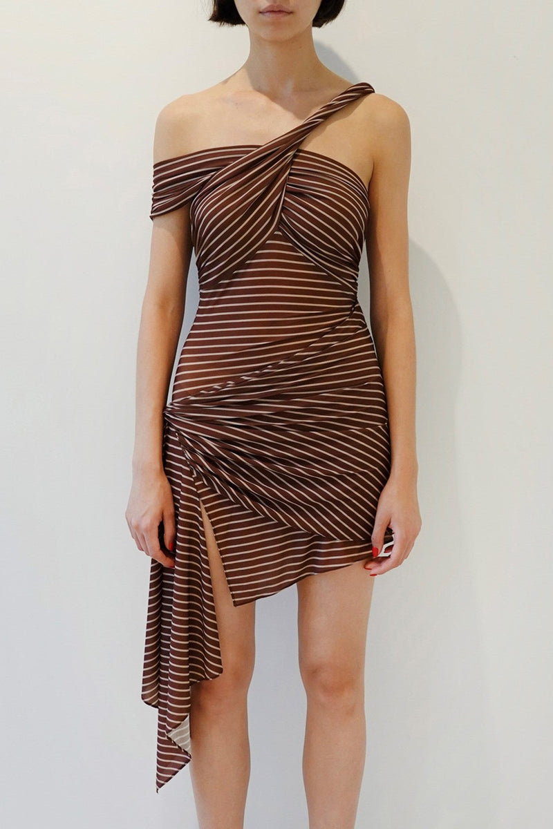 RONNY KOBO IZEL DRESS IN COCOA ECRU STRIPE