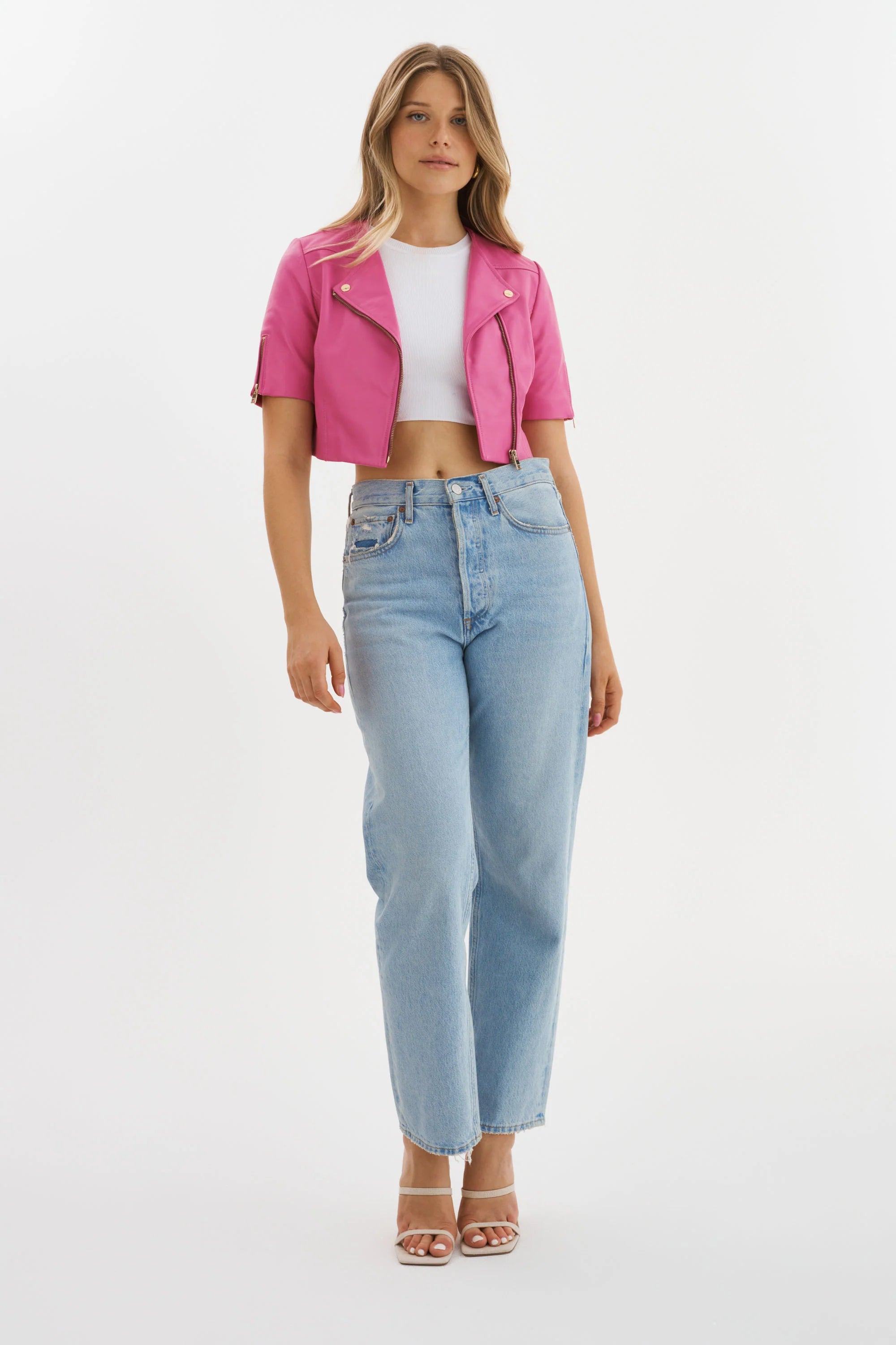 KIRSI CROPPED BIKER JACKET BODACIOUS PINK