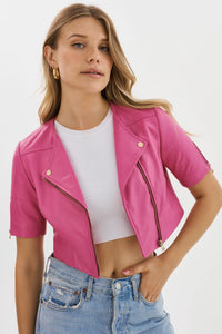 KIRSI CROPPED BIKER JACKET BODACIOUS PINK