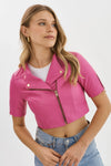 KIRSI CROPPED BIKER JACKET BODACIOUS PINK