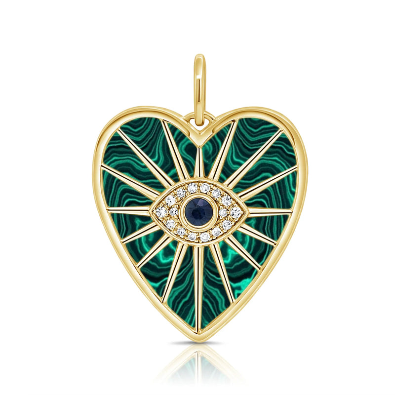 MONISHA MELWANI GOLD DIAMOND SAPPHIRE EVIL EYE HEART PENDANT