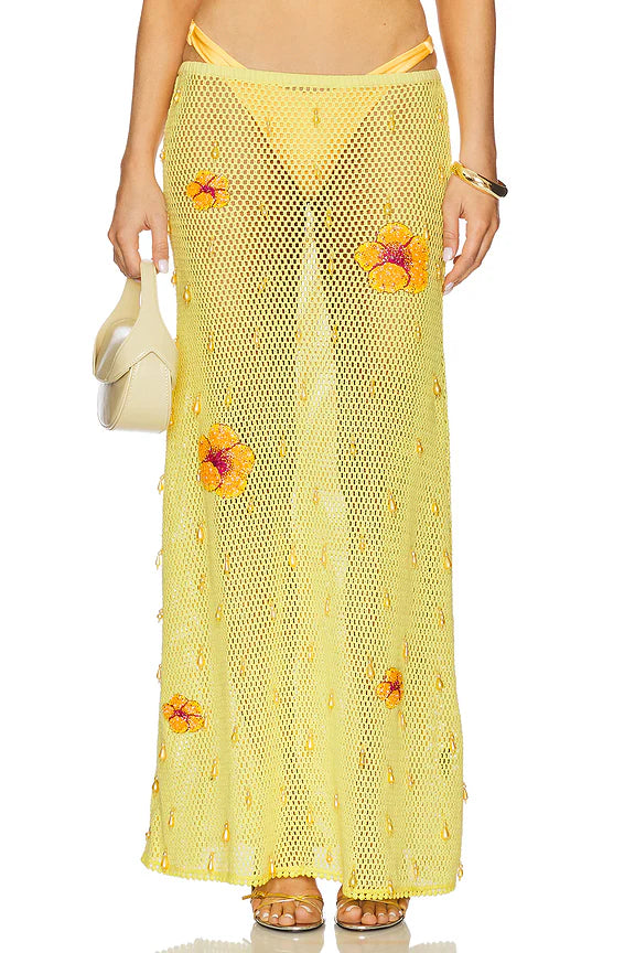 LESLIE AMON TREASURE HIBISCUS MAXI SKIRT IN YELLOW