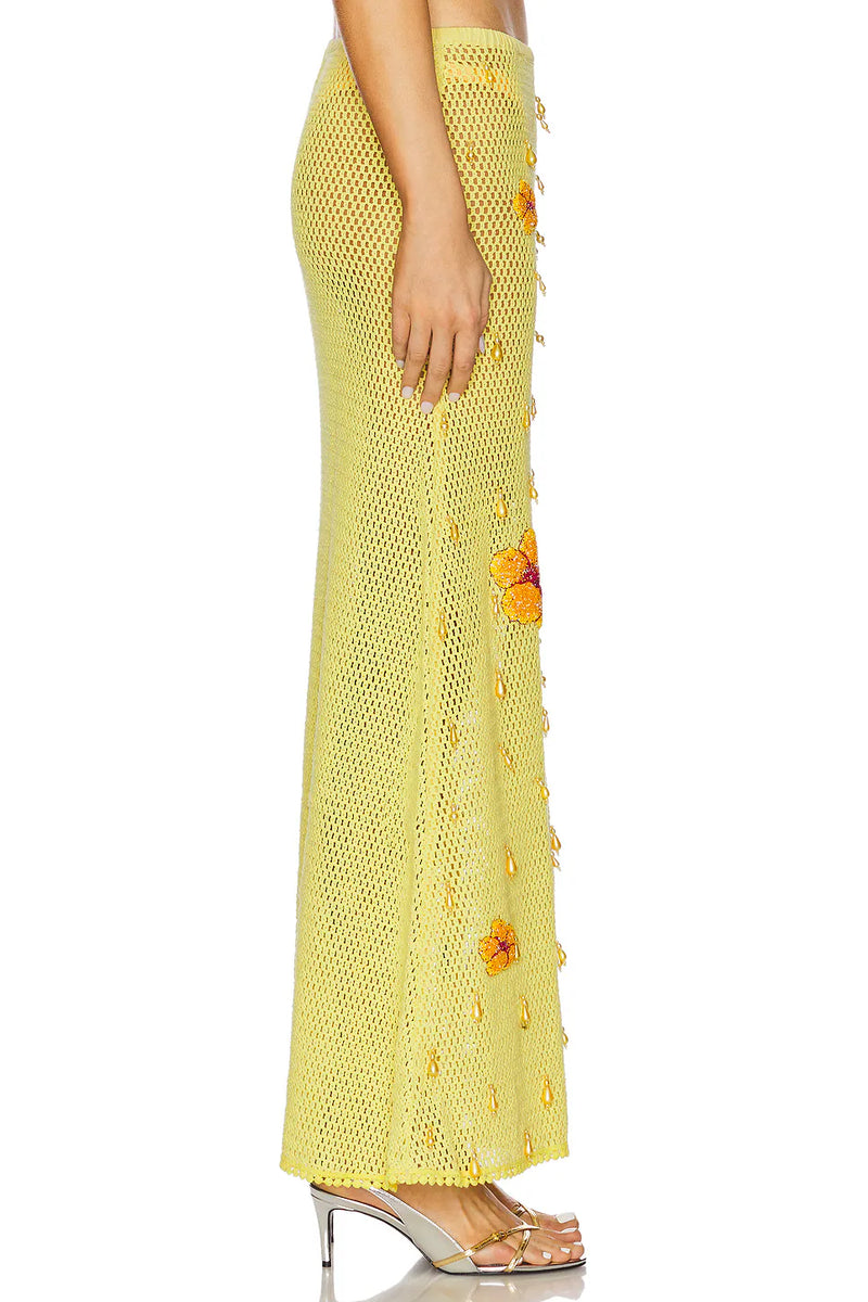 LESLIE AMON TREASURE HIBISCUS MAXI SKIRT IN YELLOW