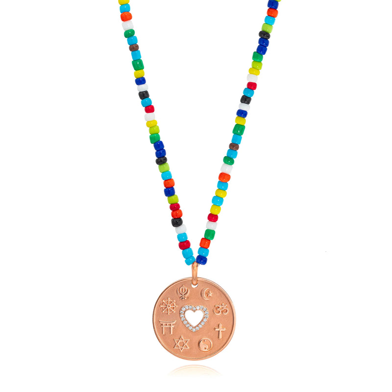 AARON BASHA LOVE IS MY RELIGION ROSE GOLD ON COLORFUL BEADED CHAIN