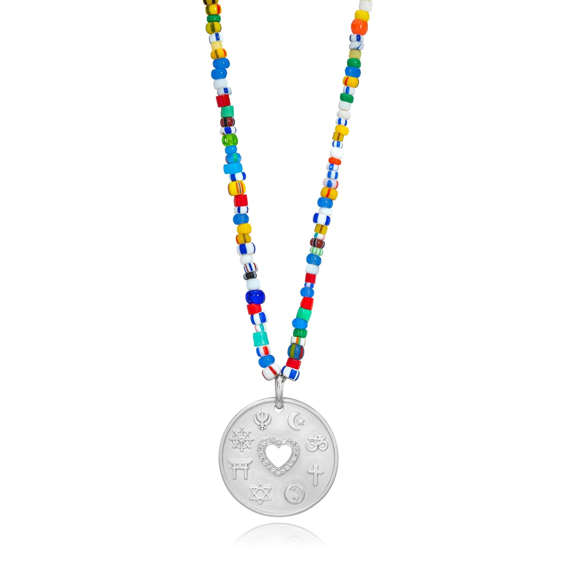 AARON BASHA LOVE IS MY RELIGION SILVER ON COLORFUL BEADED CHAIN